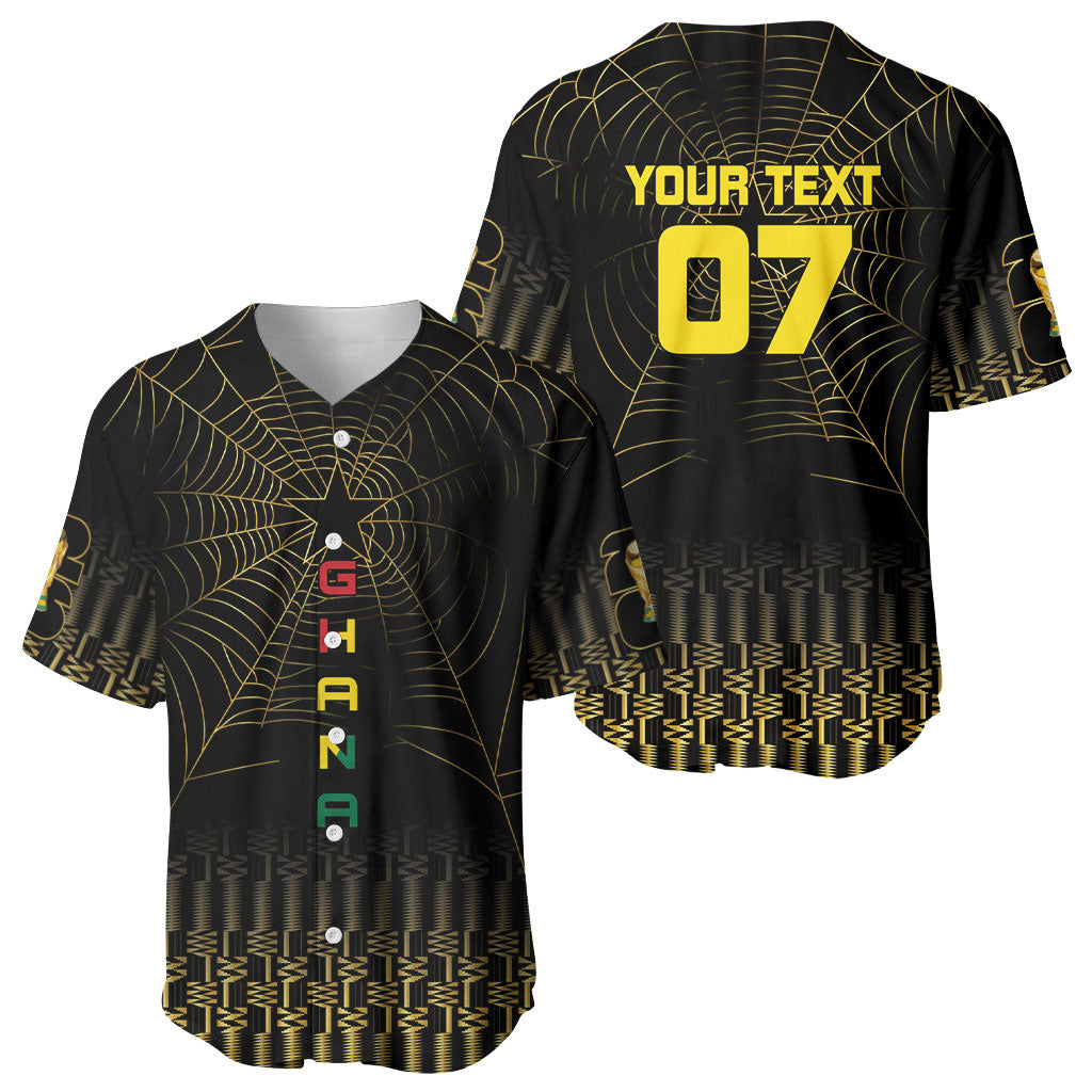 Ghana Black Star Custom Baseball Jersey Gold Ananse Spiderweb Inspired