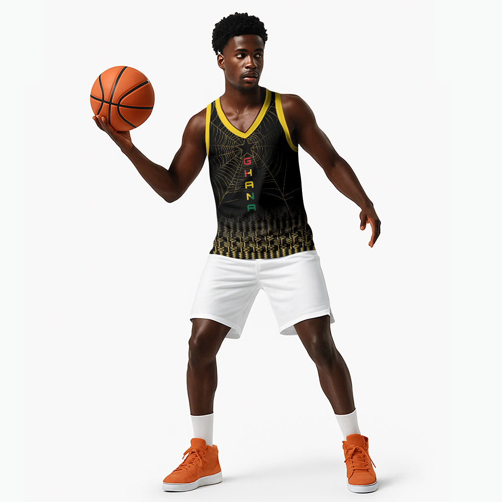 Ghana Black Star Custom Basketball Jersey Gold Ananse Spiderweb Inspired