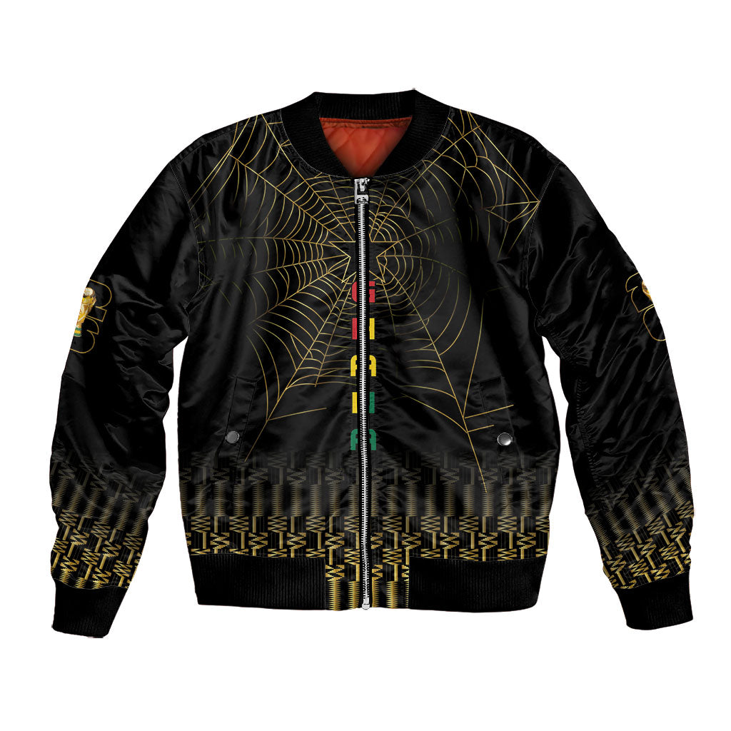 Ghana Black Star Custom Bomber Jacket Gold Ananse Spiderweb Inspired