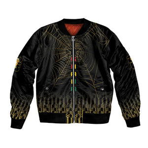 Ghana Black Star Custom Bomber Jacket Gold Ananse Spiderweb Inspired