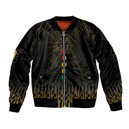 Ghana Black Star Custom Bomber Jacket Gold Ananse Spiderweb Inspired