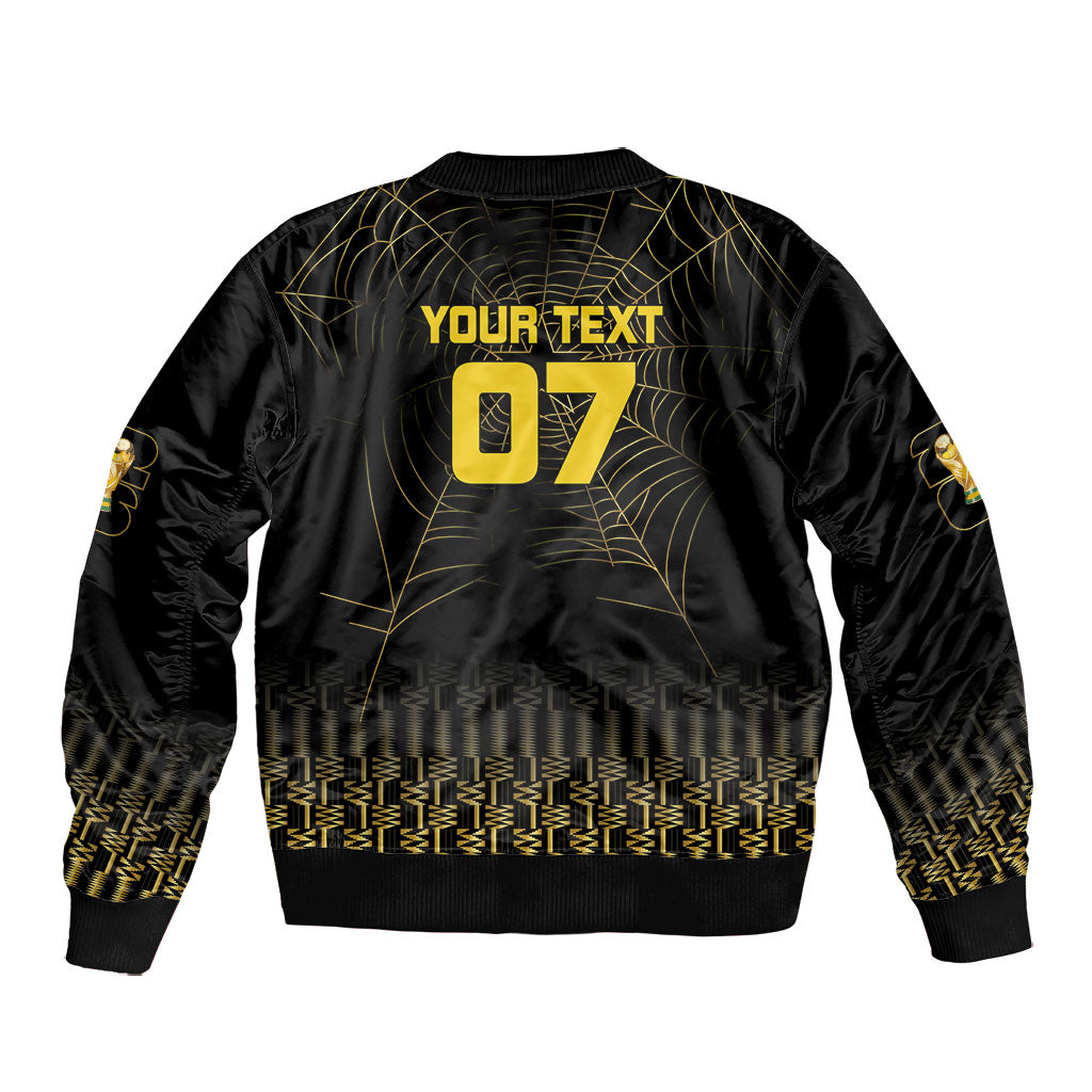 Ghana Black Star Custom Bomber Jacket Gold Ananse Spiderweb Inspired