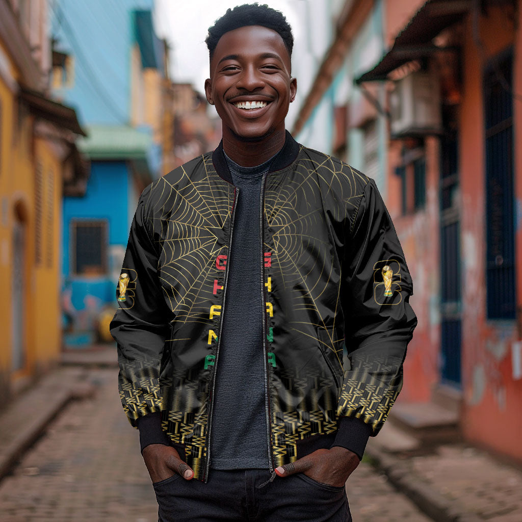Ghana Black Star Custom Bomber Jacket Gold Ananse Spiderweb Inspired