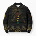Ghana Black Star Custom Bomber Puffer Jacket Gold Ananse Spiderweb Inspired