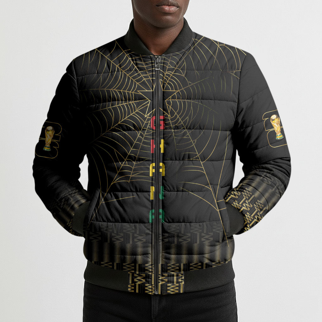 Ghana Black Star Custom Bomber Puffer Jacket Gold Ananse Spiderweb Inspired