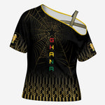 Ghana Black Star Custom Cross Shoulder Shirt Gold Ananse Spiderweb Inspired