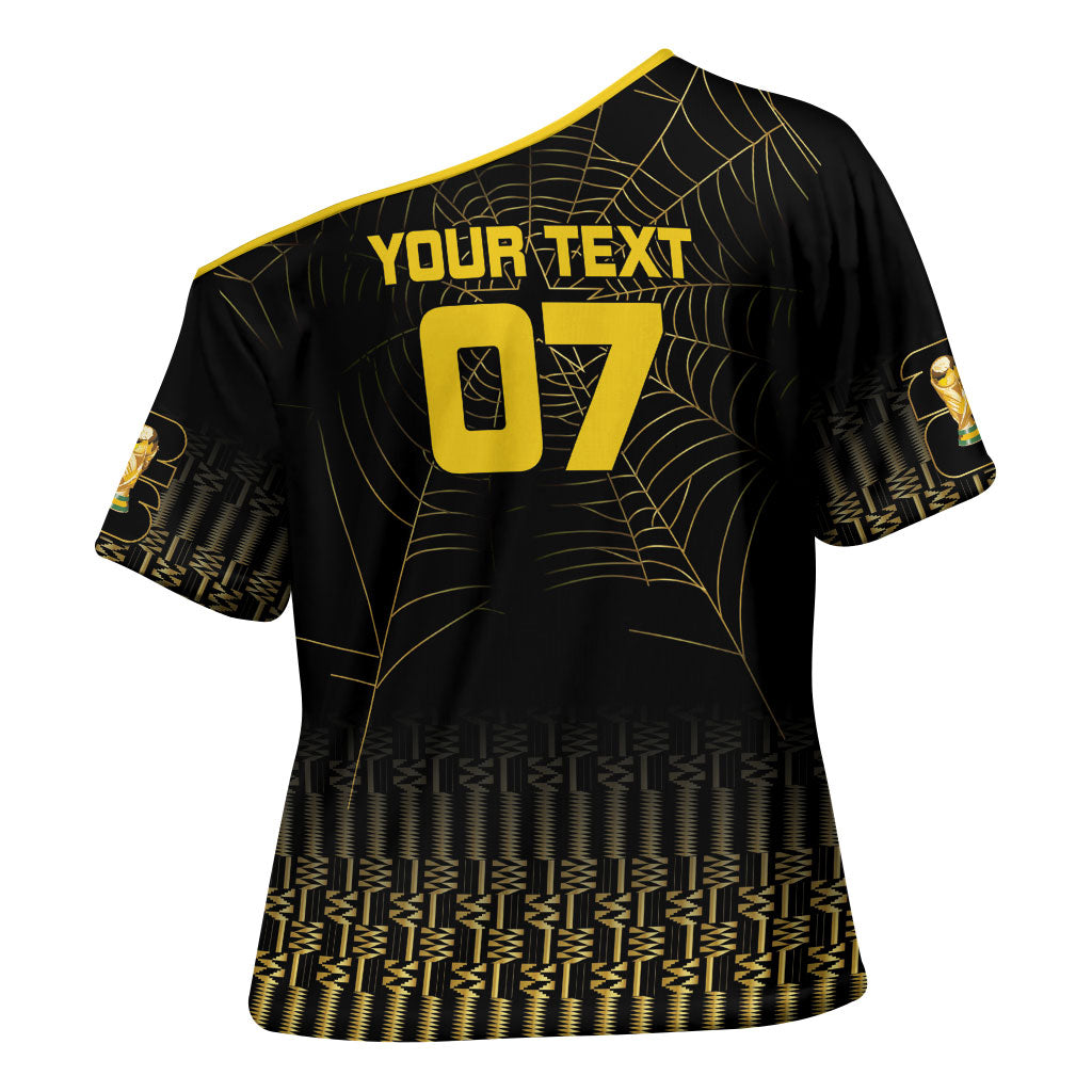 Ghana Black Star Custom Cross Shoulder Shirt Gold Ananse Spiderweb Inspired