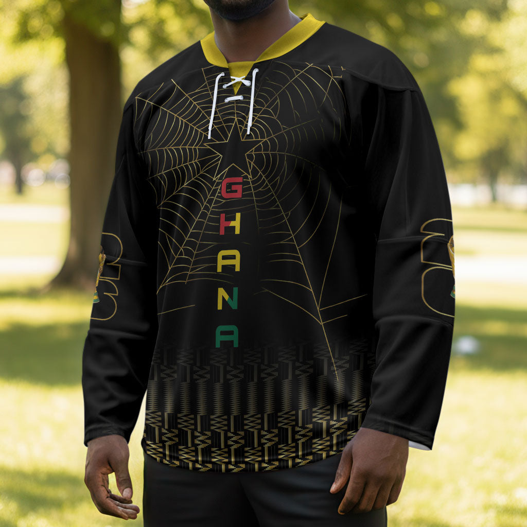 Ghana Black Star Custom Hockey Jersey Gold Ananse Spiderweb Inspired