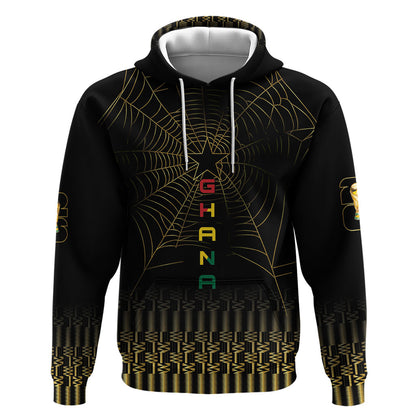 Ghana Black Star Custom Hoodie Gold Ananse Spiderweb Inspired