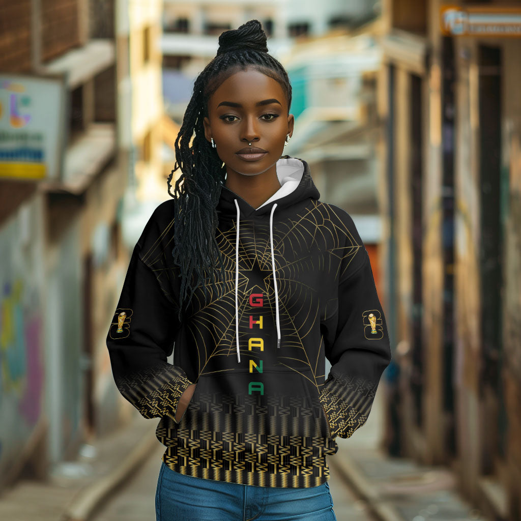 Ghana Black Star Custom Hoodie Gold Ananse Spiderweb Inspired