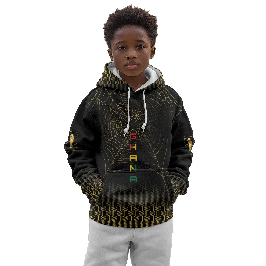 Ghana Black Star Custom Kid Hoodie Gold Ananse Spiderweb Inspired