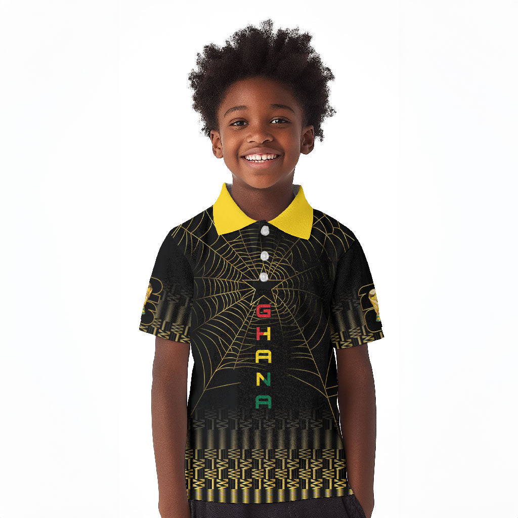 Ghana Black Star Custom Kid Polo Shirt Gold Ananse Spiderweb Inspired