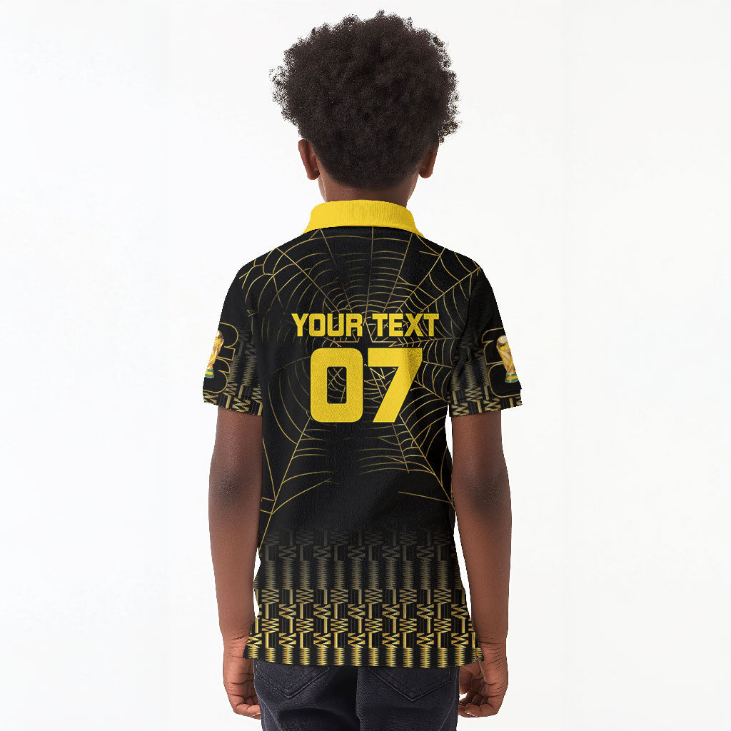 Ghana Black Star Custom Kid Polo Shirt Gold Ananse Spiderweb Inspired