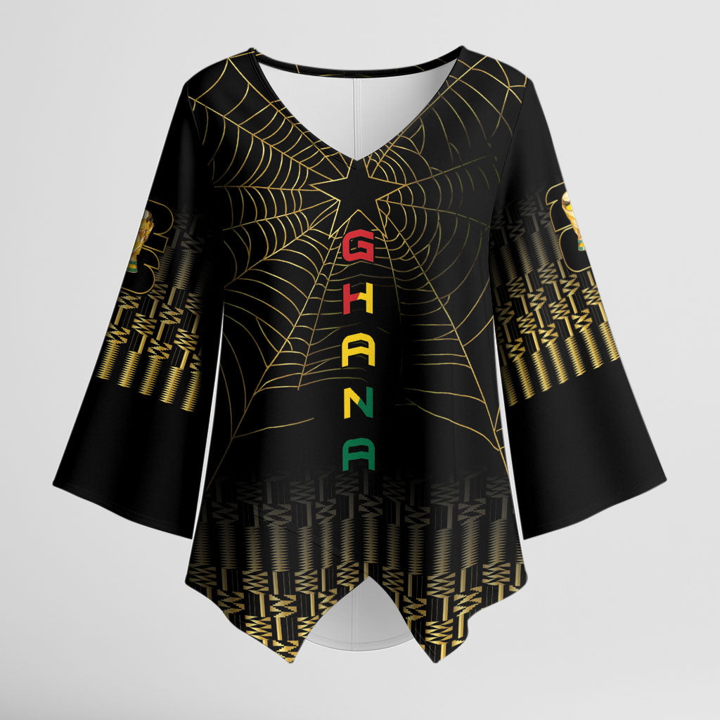 Ghana Black Star Custom Kimono Sleeve Blouse Gold Ananse Spiderweb Inspired