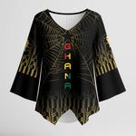 Ghana Black Star Custom Kimono Sleeve Blouse Gold Ananse Spiderweb Inspired