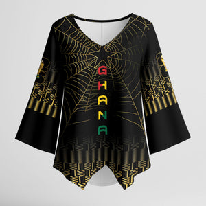 Ghana Black Star Custom Kimono Sleeve Blouse Gold Ananse Spiderweb Inspired