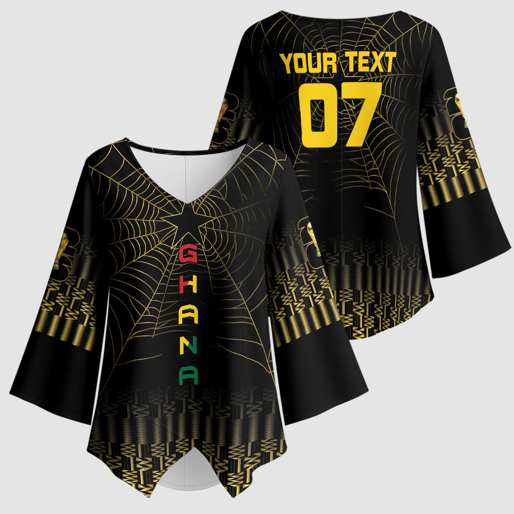 Ghana Black Star Custom Kimono Sleeve Blouse Gold Ananse Spiderweb Inspired