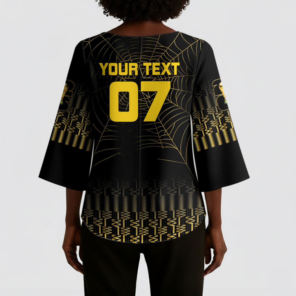 Ghana Black Star Custom Kimono Sleeve Blouse Gold Ananse Spiderweb Inspired