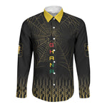 Ghana Black Star Custom Long Sleeve Button Shirt Gold Ananse Spiderweb Inspired