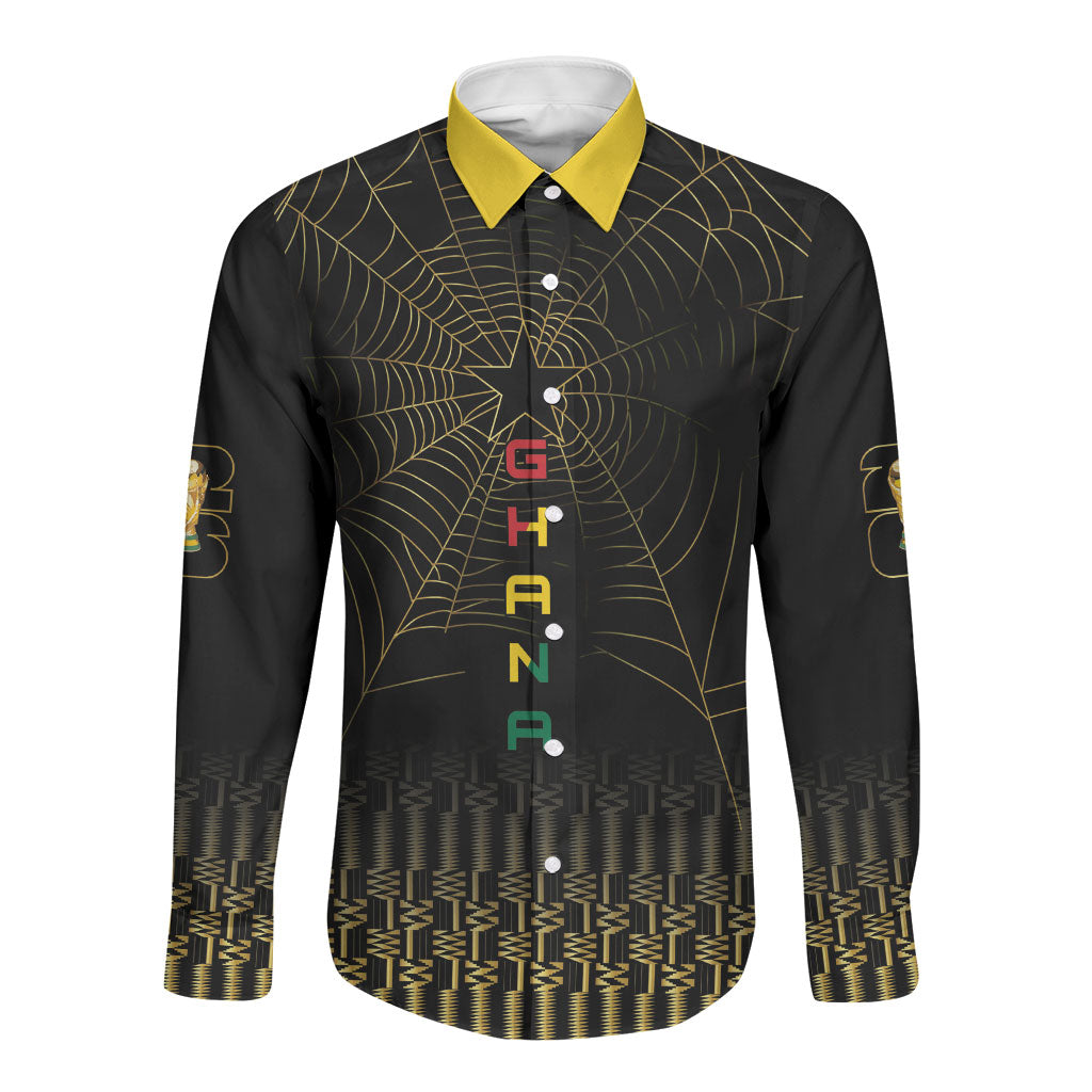 Ghana Black Star Custom Long Sleeve Button Shirt Gold Ananse Spiderweb Inspired