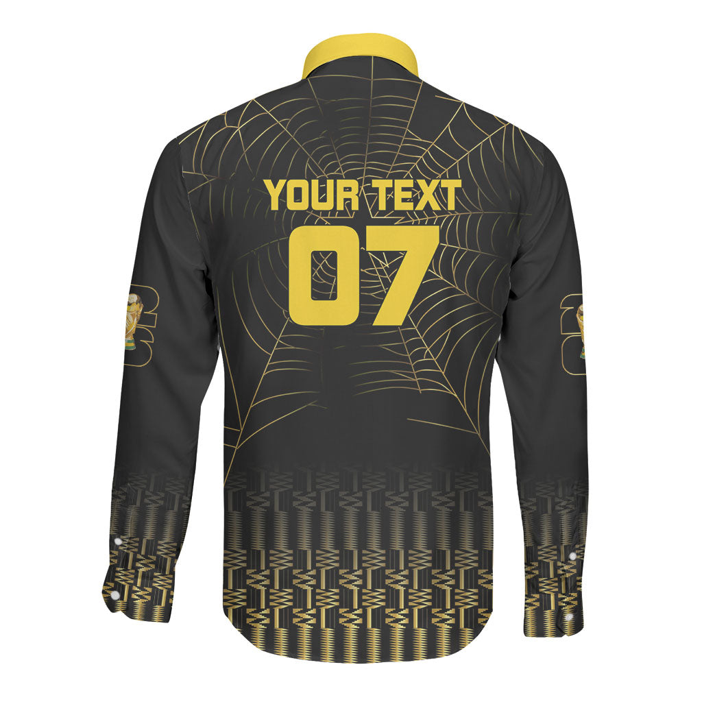 Ghana Black Star Custom Long Sleeve Button Shirt Gold Ananse Spiderweb Inspired