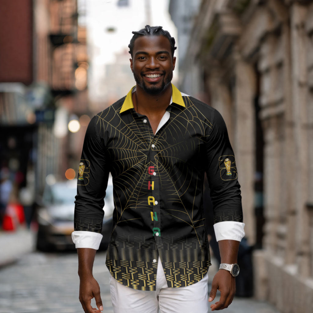 Ghana Black Star Custom Long Sleeve Button Shirt Gold Ananse Spiderweb Inspired