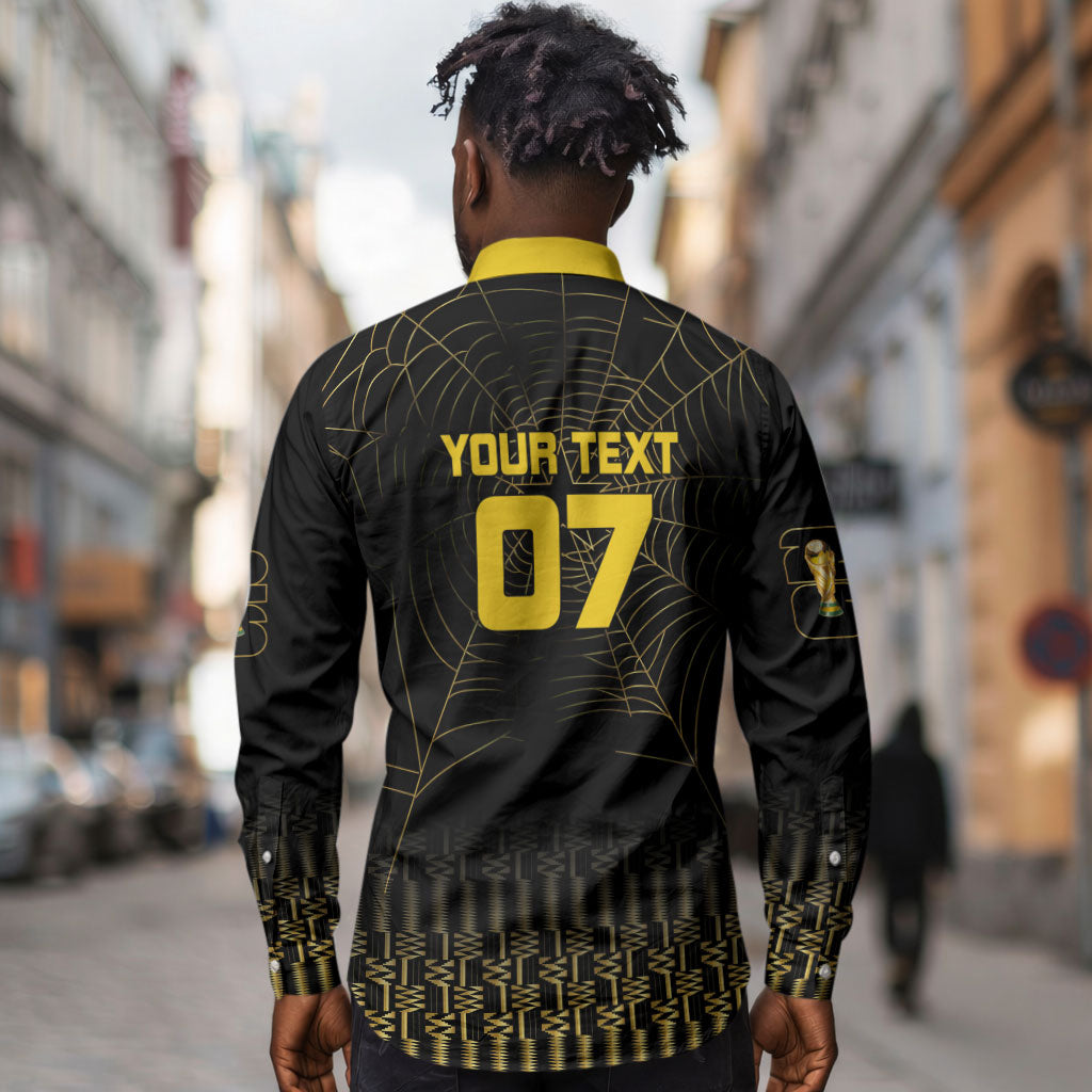 Ghana Black Star Custom Long Sleeve Button Shirt Gold Ananse Spiderweb Inspired