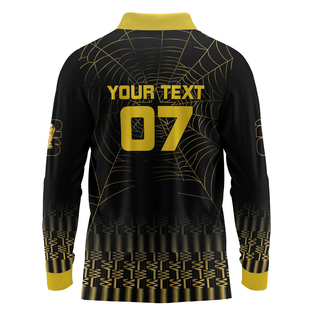 Ghana Black Star Custom Long Sleeve Polo Shirt Gold Ananse Spiderweb Inspired