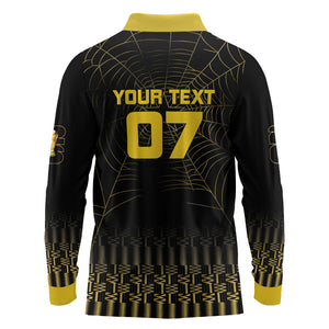 Ghana Black Star Custom Long Sleeve Polo Shirt Gold Ananse Spiderweb Inspired