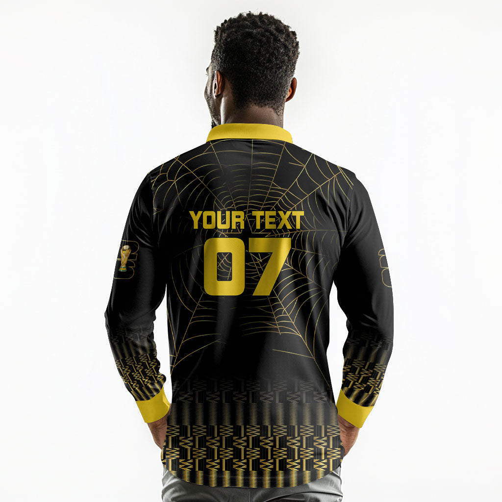 Ghana Black Star Custom Long Sleeve Polo Shirt Gold Ananse Spiderweb Inspired