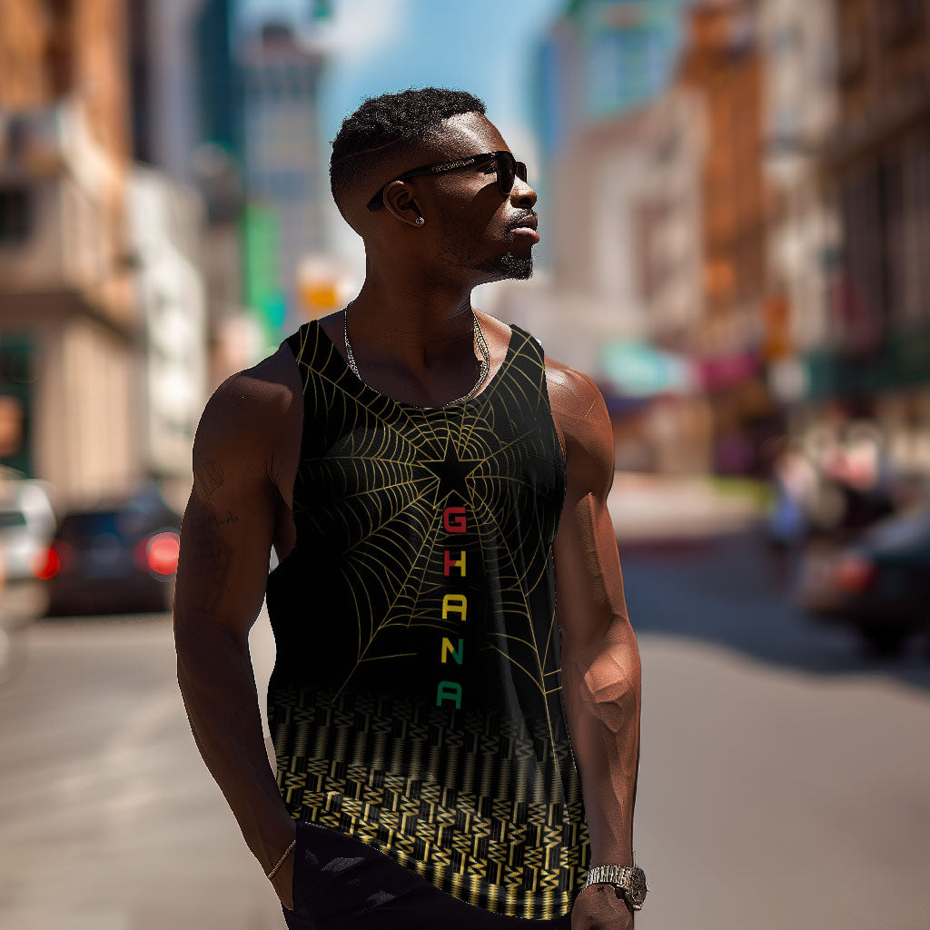 Ghana Black Star Custom Men Tank Top Gold Ananse Spiderweb Inspired