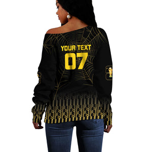 Ghana Black Star Custom Off Shoulder Sweater Gold Ananse Spiderweb Inspired