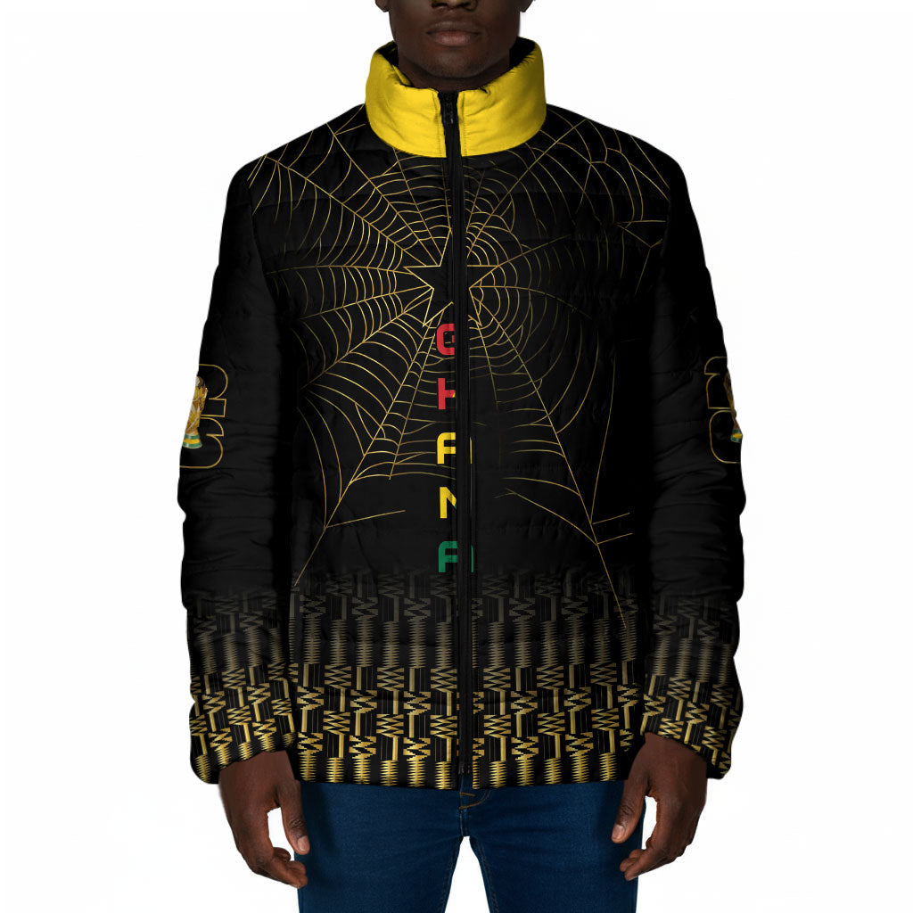 Ghana Black Star Custom Padded Jacket Gold Ananse Spiderweb Inspired