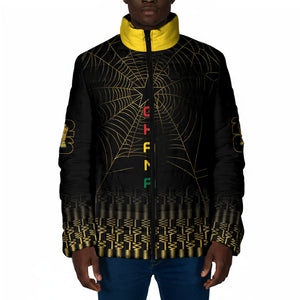 Ghana Black Star Custom Padded Jacket Gold Ananse Spiderweb Inspired