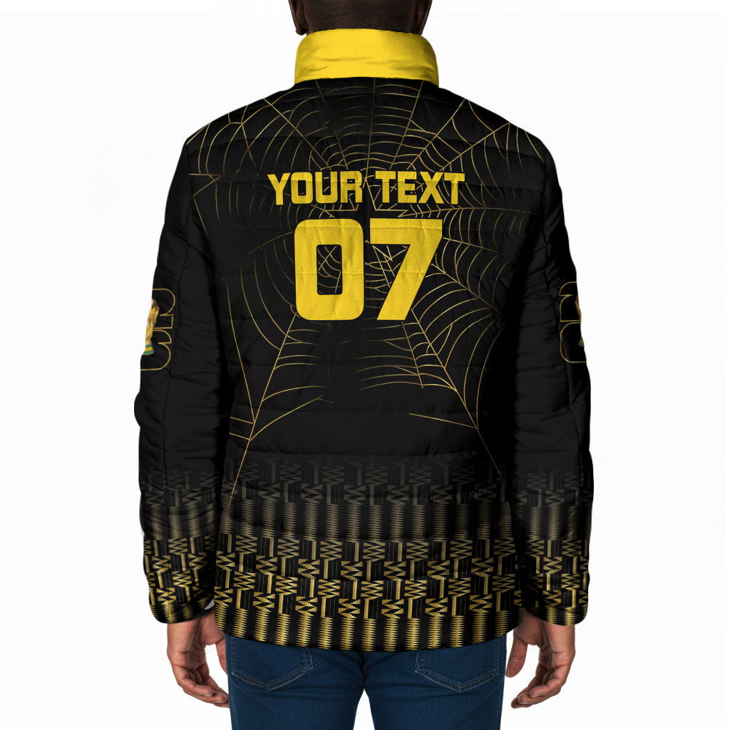 Ghana Black Star Custom Padded Jacket Gold Ananse Spiderweb Inspired