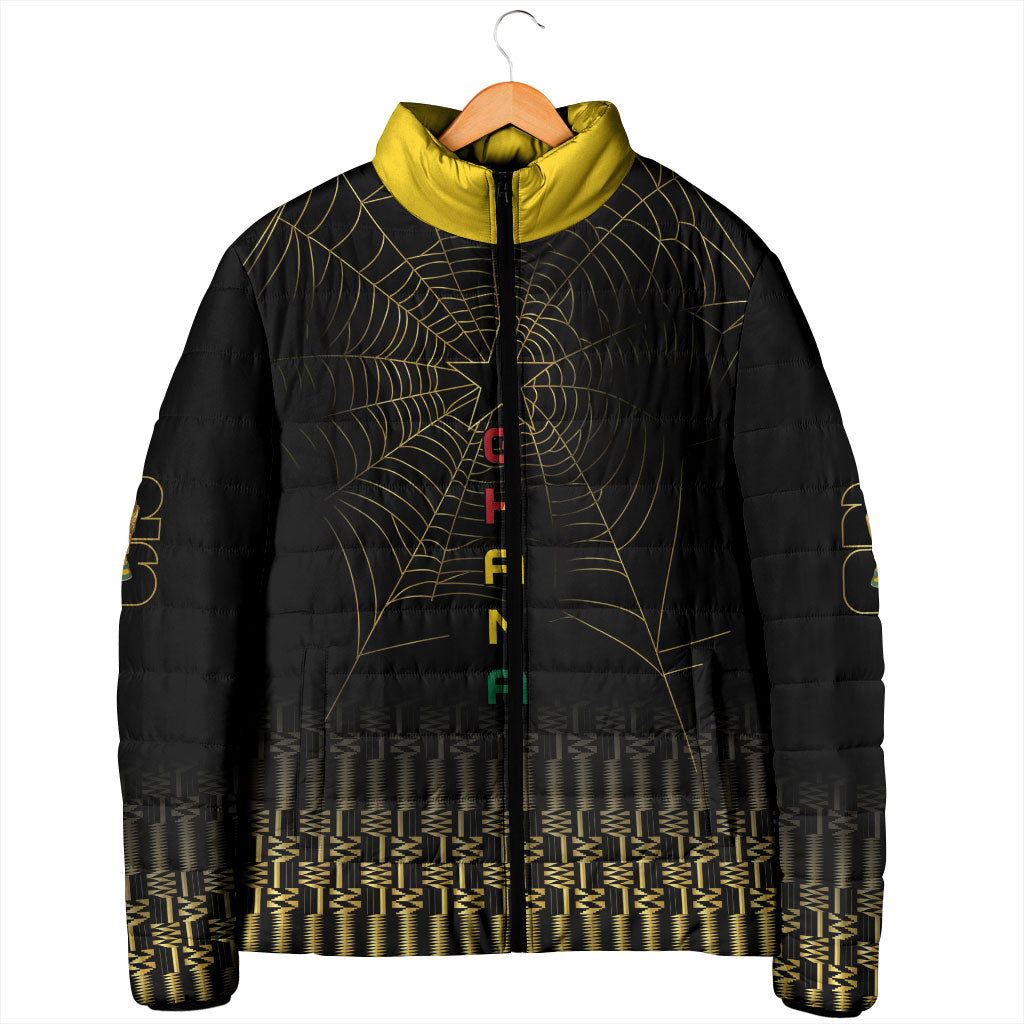 Ghana Black Star Custom Padded Jacket Gold Ananse Spiderweb Inspired