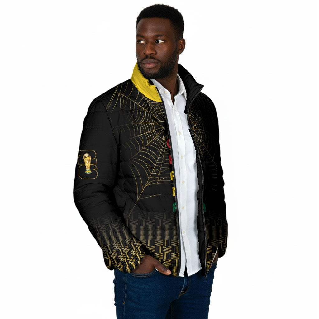 Ghana Black Star Custom Padded Jacket Gold Ananse Spiderweb Inspired