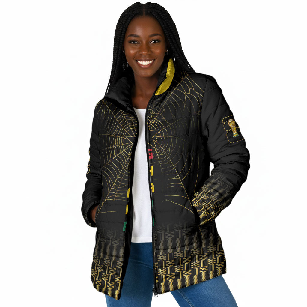 Ghana Black Star Custom Padded Jacket Gold Ananse Spiderweb Inspired