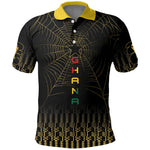 Ghana Black Star Custom Polo Shirt Gold Ananse Spiderweb Inspired