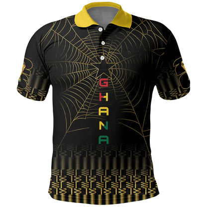 Ghana Black Star Custom Polo Shirt Gold Ananse Spiderweb Inspired