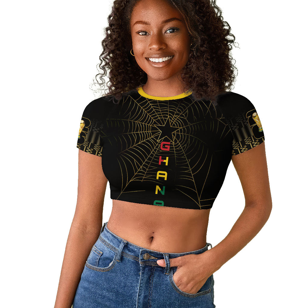 Ghana Black Star Custom Raglan Cropped T shirt Gold Ananse Spiderweb Inspired