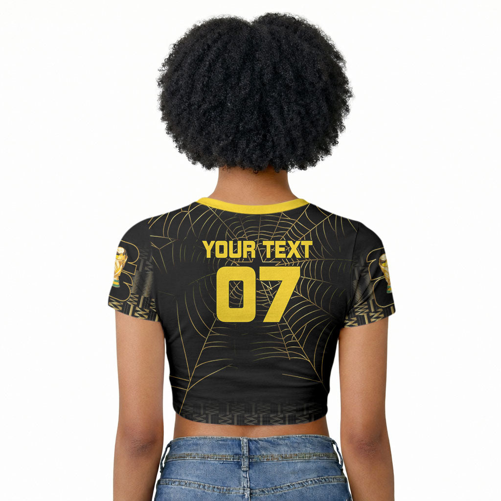 Ghana Black Star Custom Raglan Cropped T shirt Gold Ananse Spiderweb Inspired