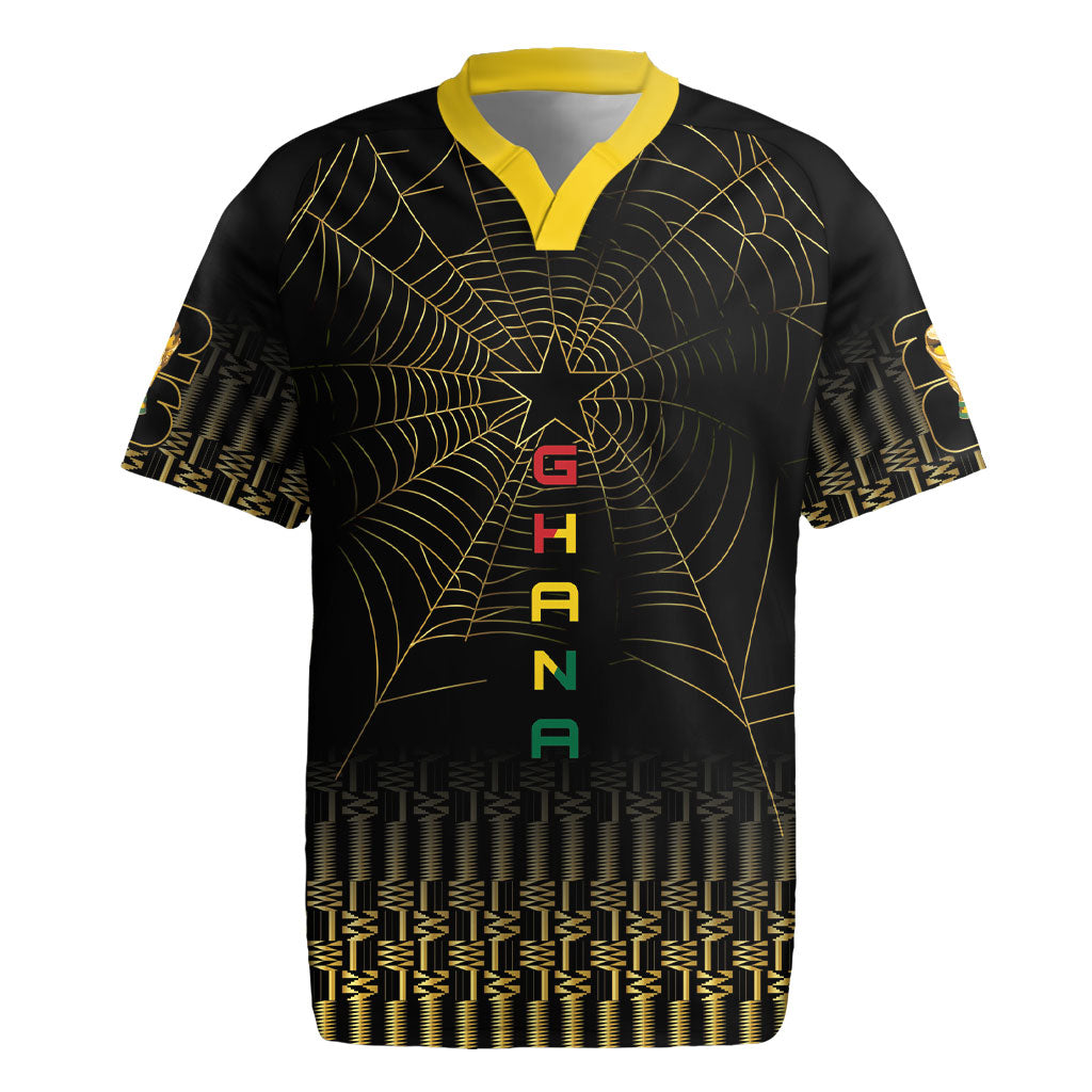 Ghana Black Star Custom Rugby Jersey Gold Ananse Spiderweb Inspired