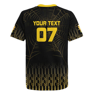 Ghana Black Star Custom Rugby Jersey Gold Ananse Spiderweb Inspired