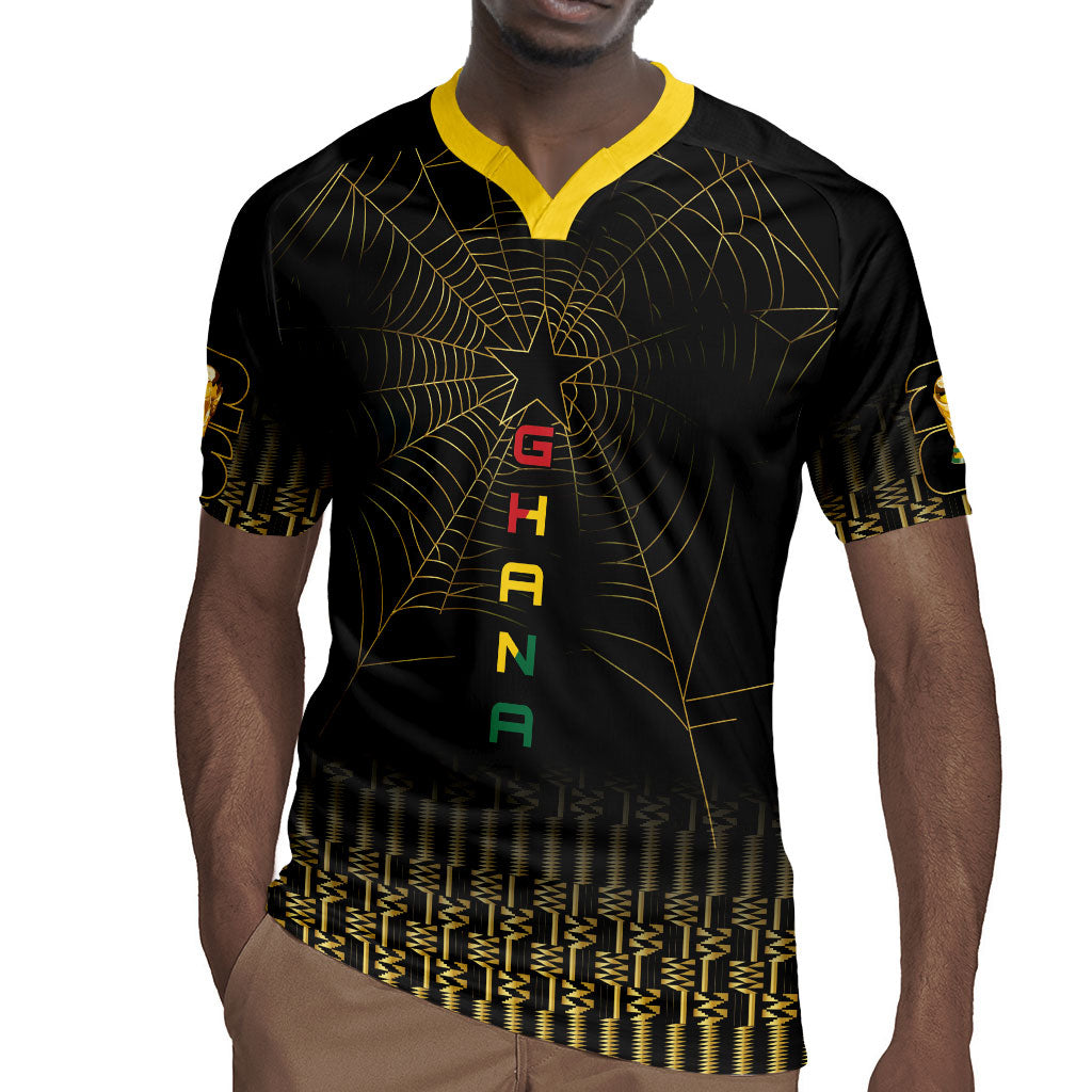Ghana Black Star Custom Rugby Jersey Gold Ananse Spiderweb Inspired