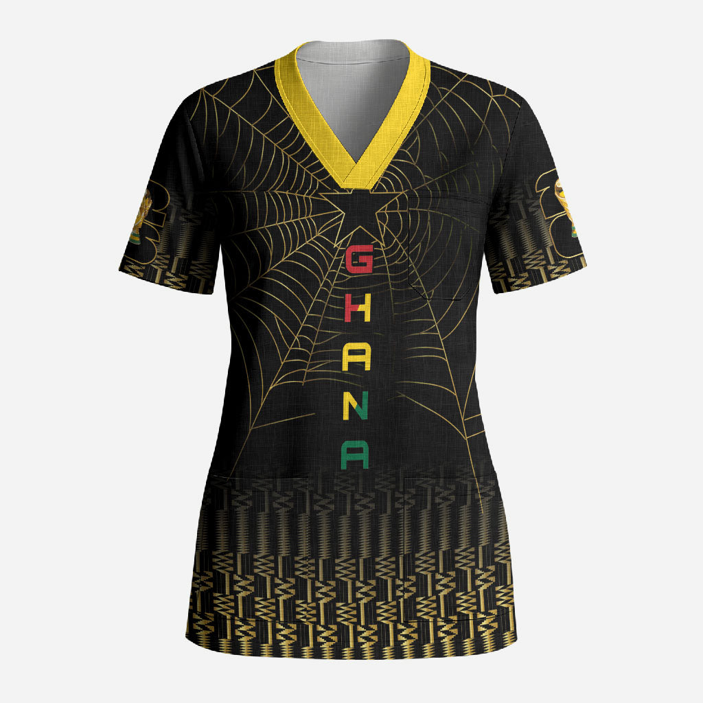 Ghana Black Star Custom Scrub Top Gold Ananse Spiderweb Inspired