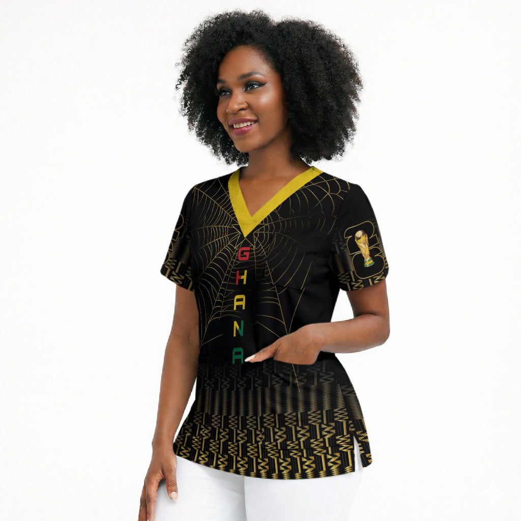 Ghana Black Star Custom Scrub Top Gold Ananse Spiderweb Inspired