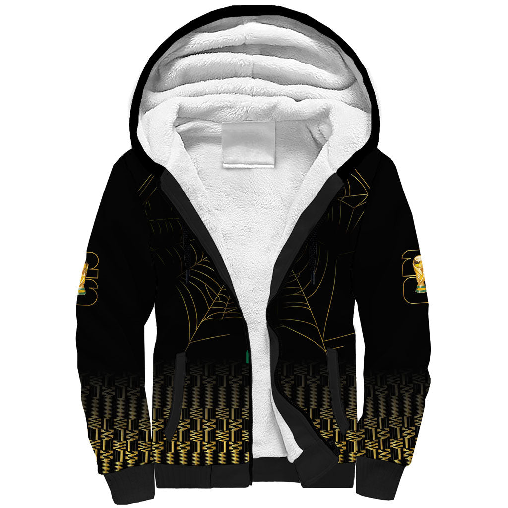 Ghana Black Star Custom Sherpa Hoodie Gold Ananse Spiderweb Inspired