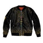 Ghana Black Star Custom Sleeve Zip Bomber Jacket Gold Ananse Spiderweb Inspired