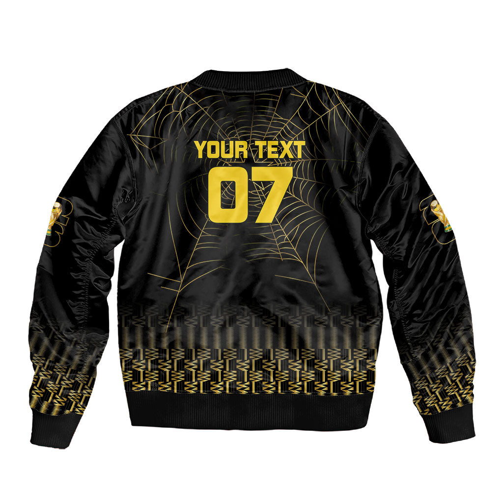 Ghana Black Star Custom Sleeve Zip Bomber Jacket Gold Ananse Spiderweb Inspired